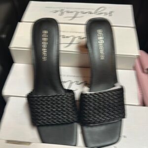 BCBGeneration Black Woven Slide Sandals